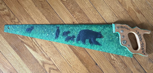 "Morning Stroll” Bears Family Handsaw Original Artwork